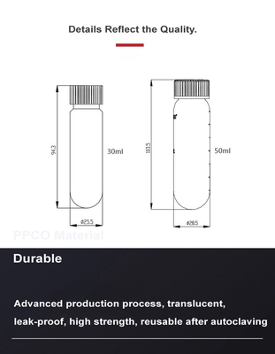 PP PPCO tubo di centrifuga di materiale con tappo di sigillamento 50 ml tubo ad alta velocità Max RCF 50000xg